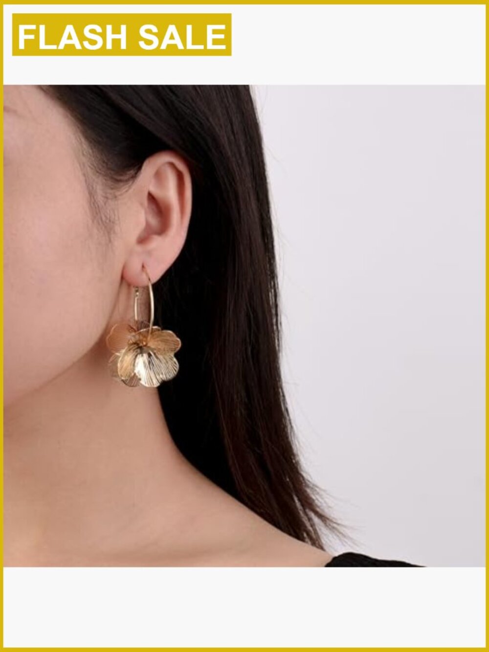 Dangle Flower Hoop Earrings, Trendy 3D Gold Drop Earrings for Women - Picture 3 of 7